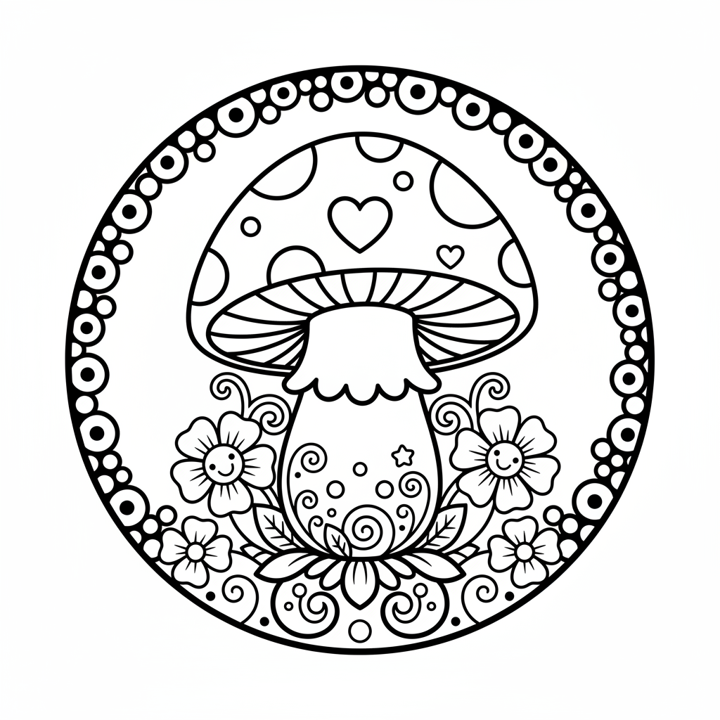 Free printable Mushroom coloring page for Women. High-quality black and white coloring sheet designed for Women. Perfect for creativity and fun.