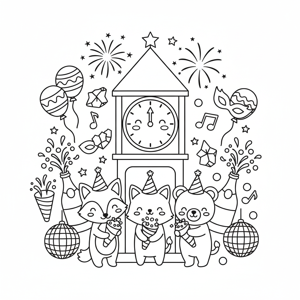 New Year's Eve coloring page for teens - Standard style