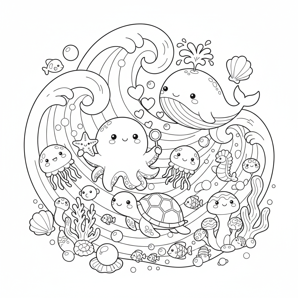 Ocean coloring page for adults - Standard style