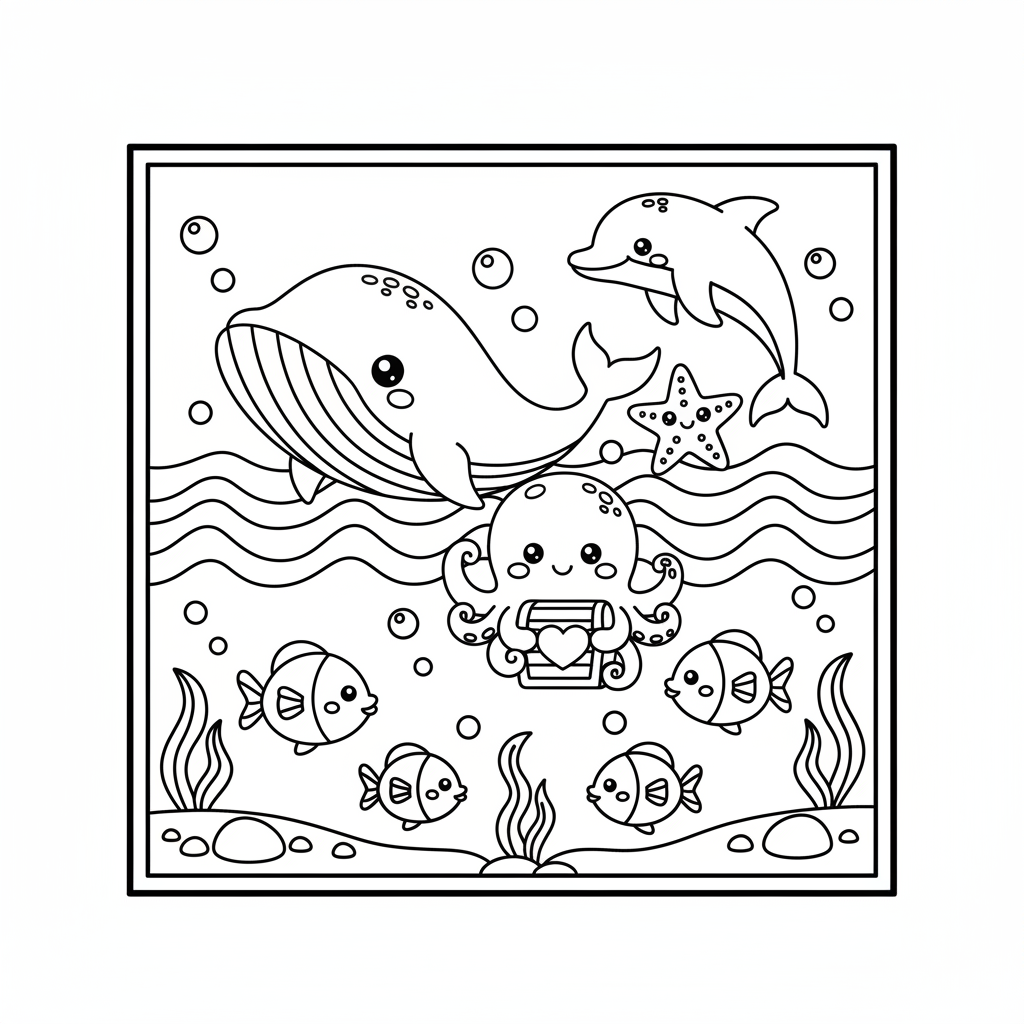 Ocean coloring page for beginners - Standard style