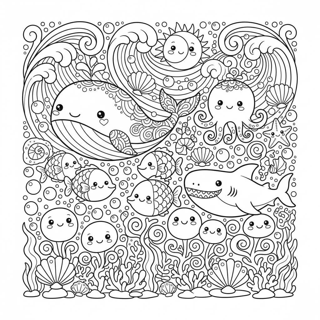 Ocean coloring page for experts - Standard style