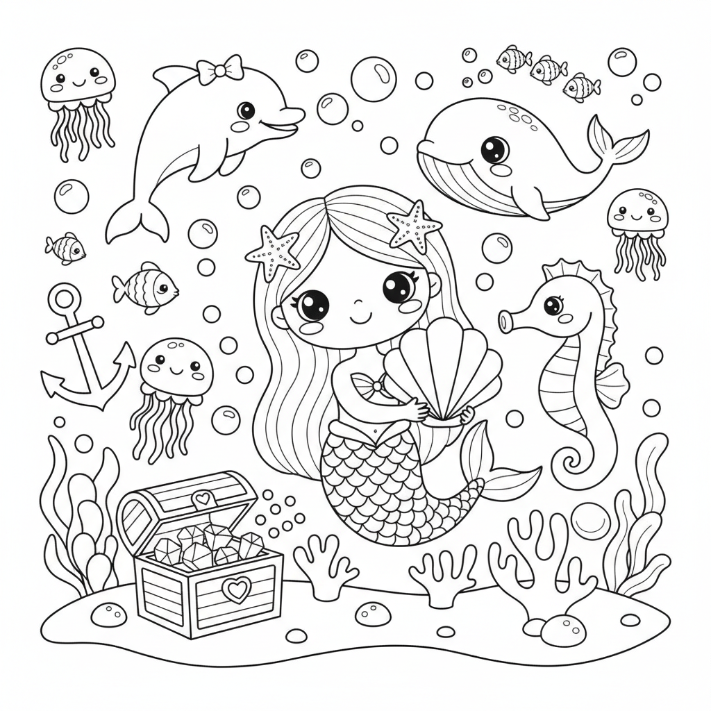 Ocean coloring page for girls - Standard style