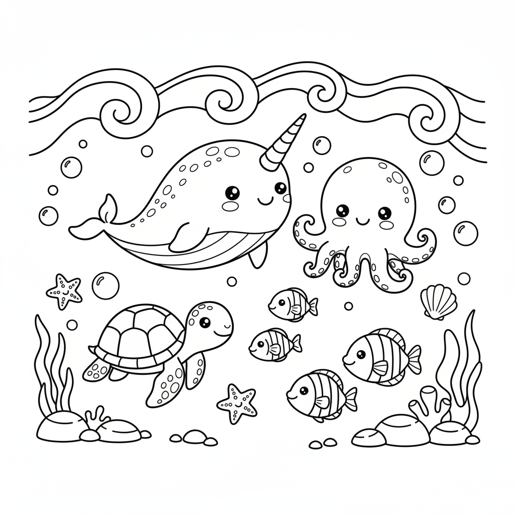 Ocean coloring page for intermediates - Standard style