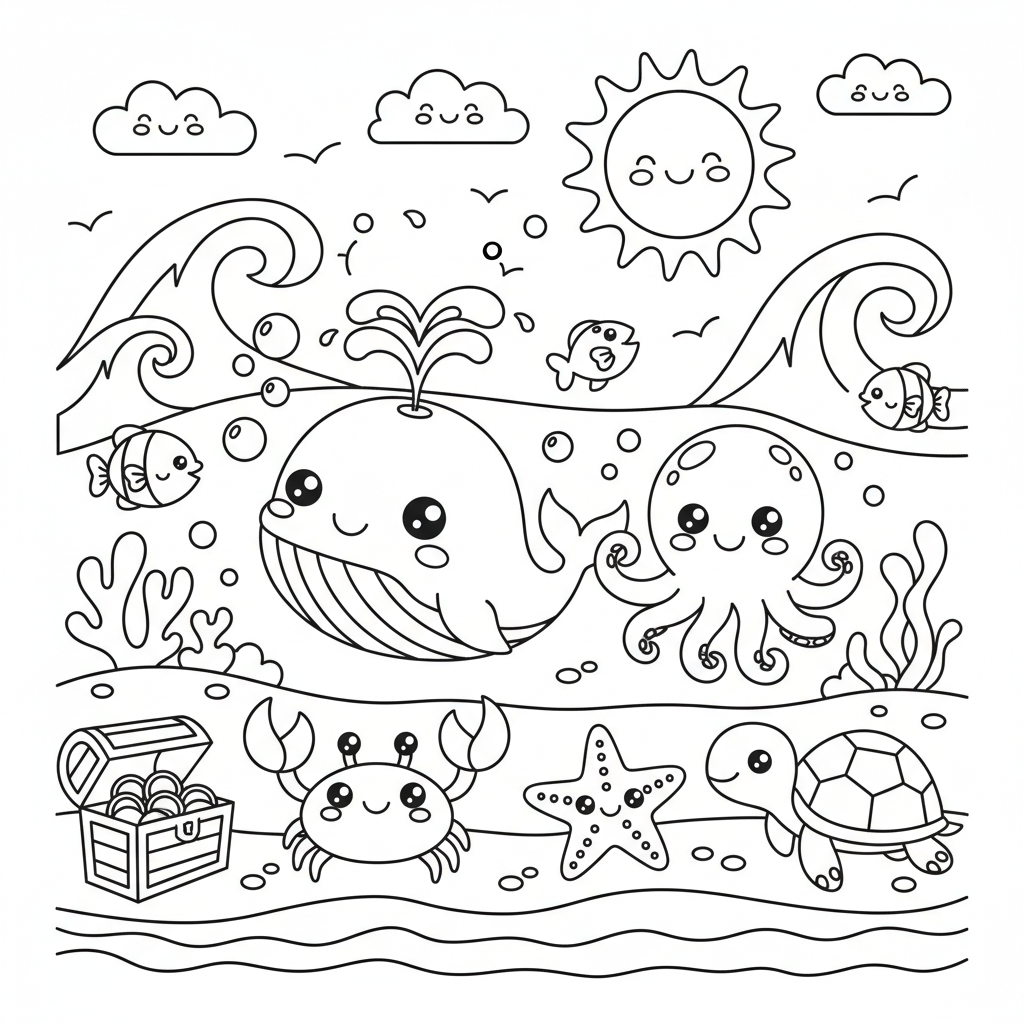 Ocean coloring page for kids - Standard style