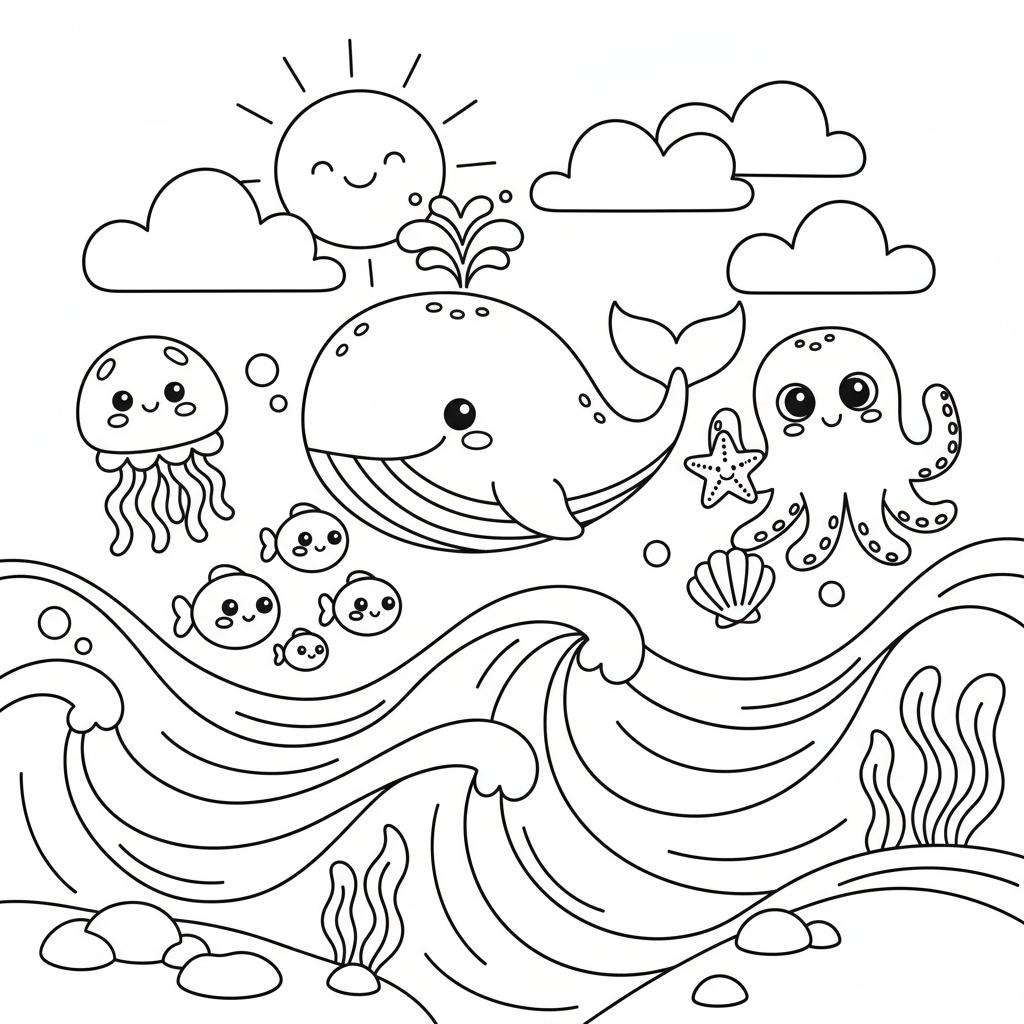 Ocean coloring page for kindergarteners - Standard style
