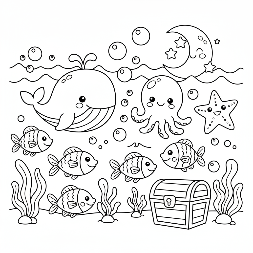 Ocean coloring page for preschoolers - Standard style