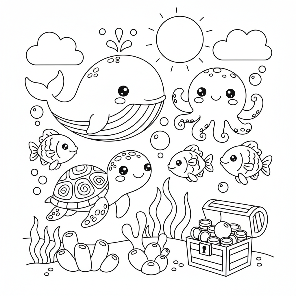 Ocean coloring page for seniors - Standard style