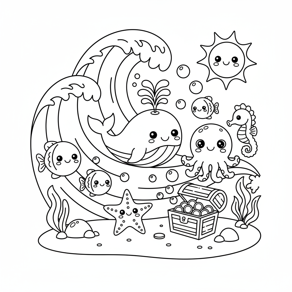 Ocean coloring page for toddlers - Standard style