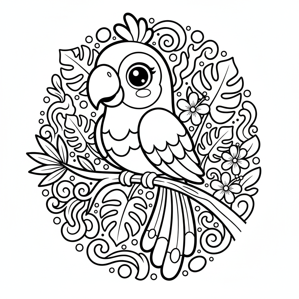 Parrot coloring page for experts - Standard style