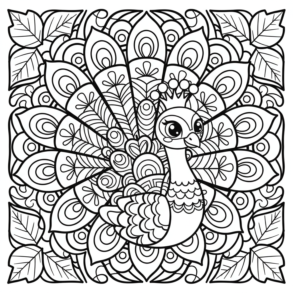 Peacock coloring page for adults - Standard style