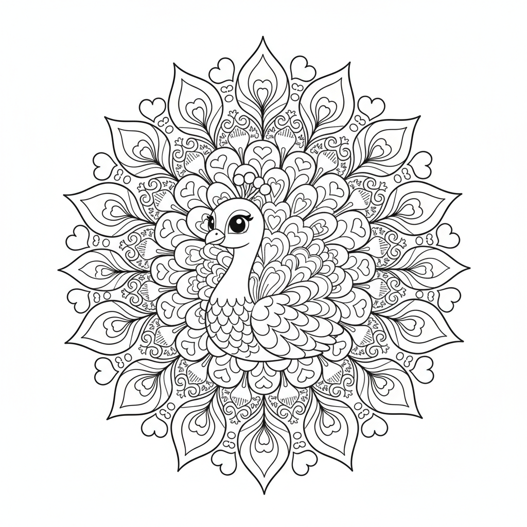 Peacock coloring page for experts - Standard style