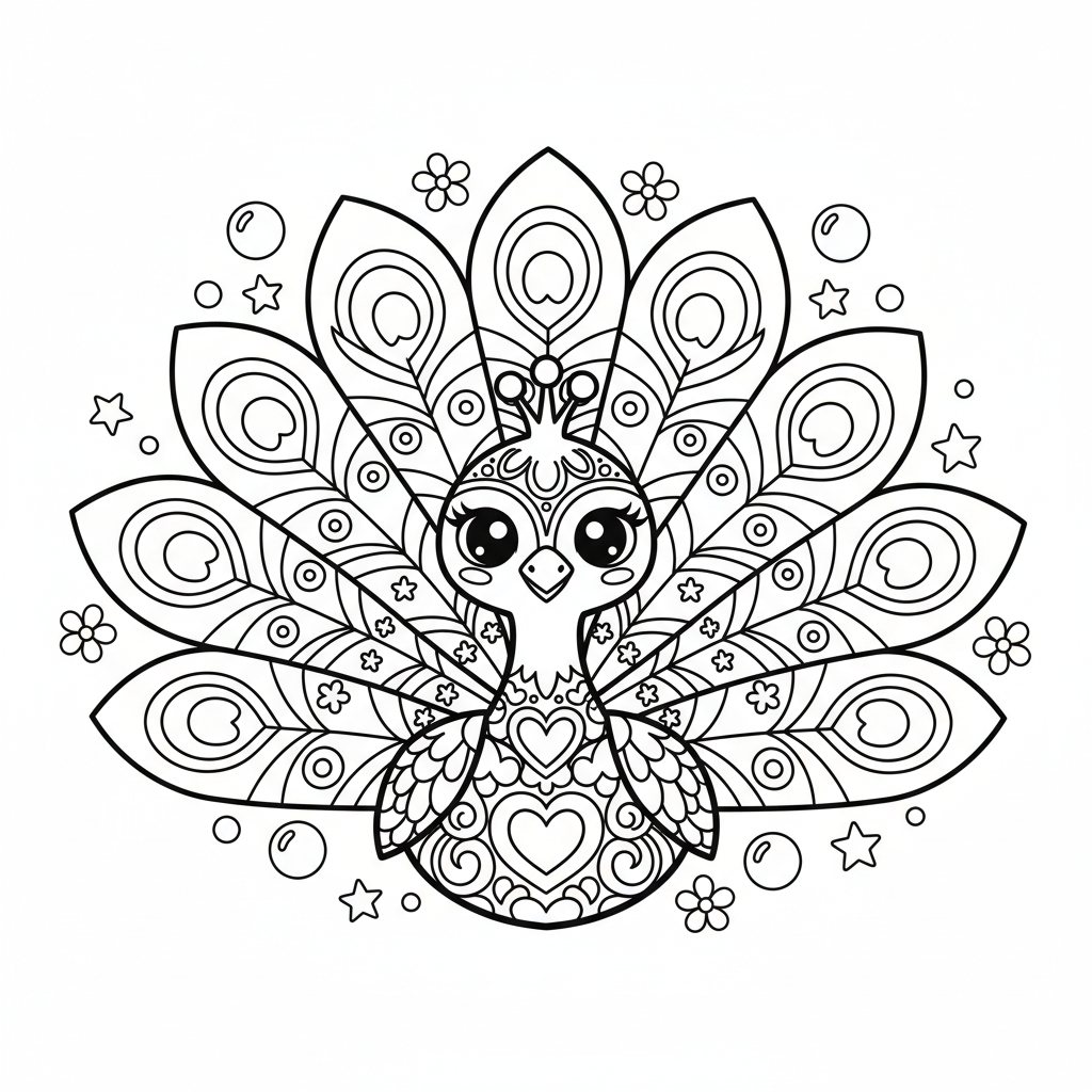 Peacock coloring page for girls - Standard style