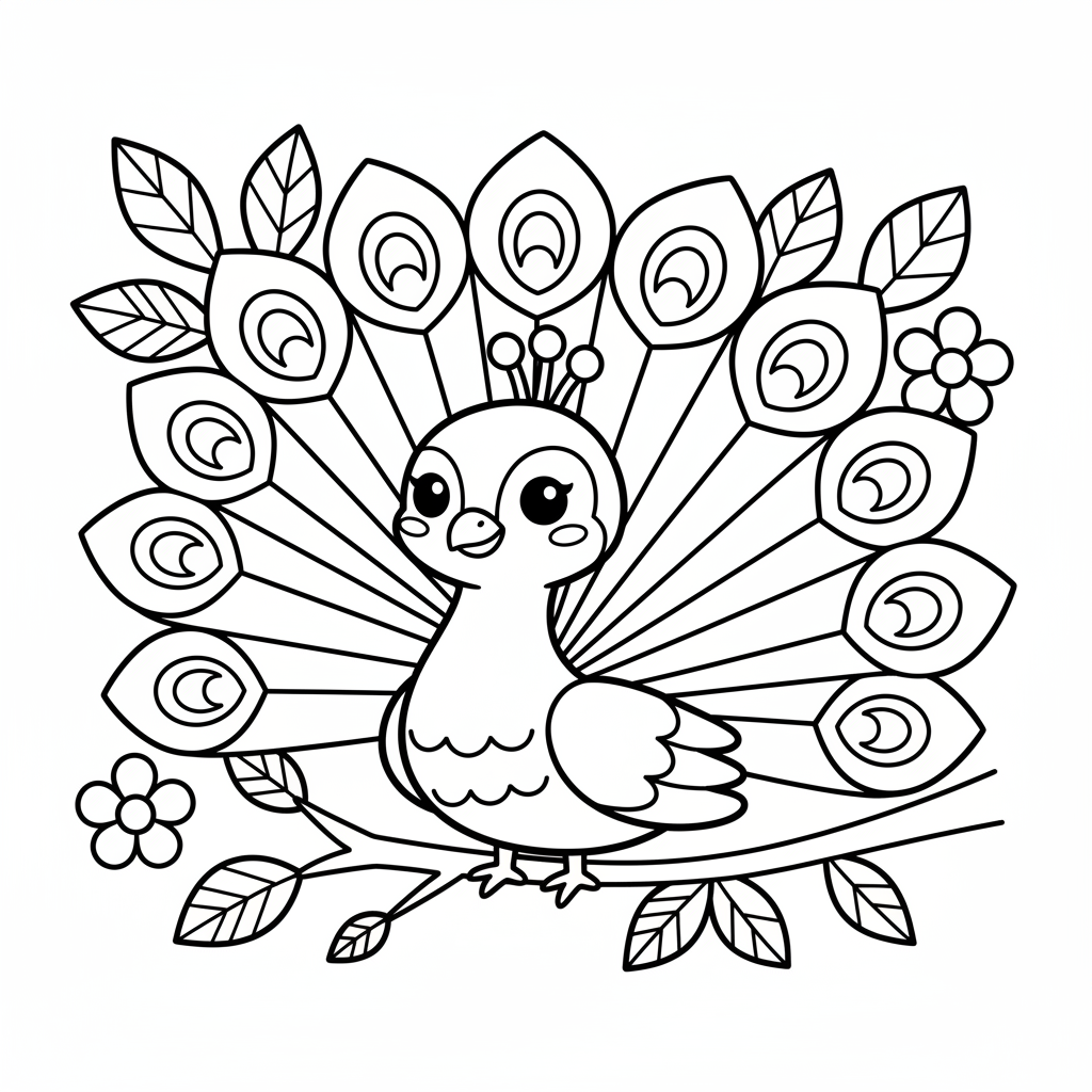 Peacock coloring page for kids - Standard style
