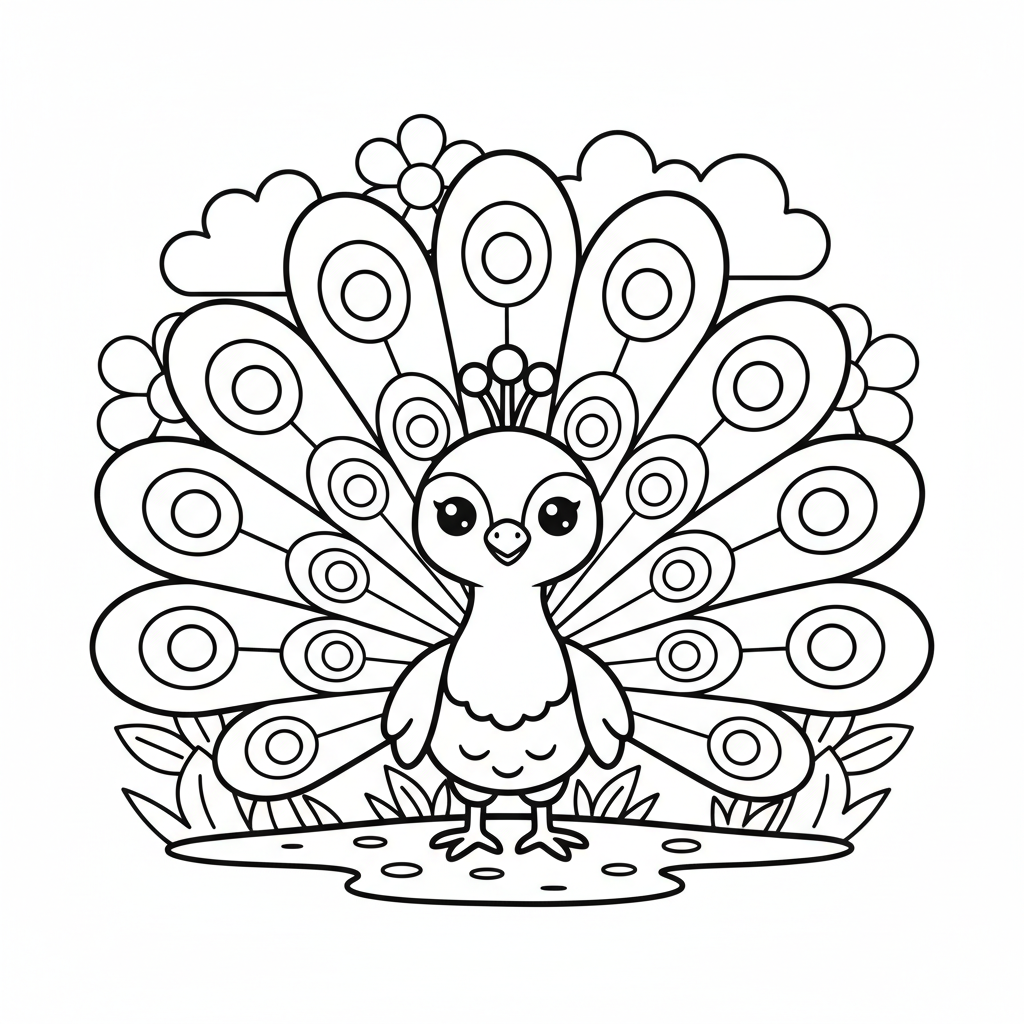Peacock coloring page for kindergarteners - Standard style