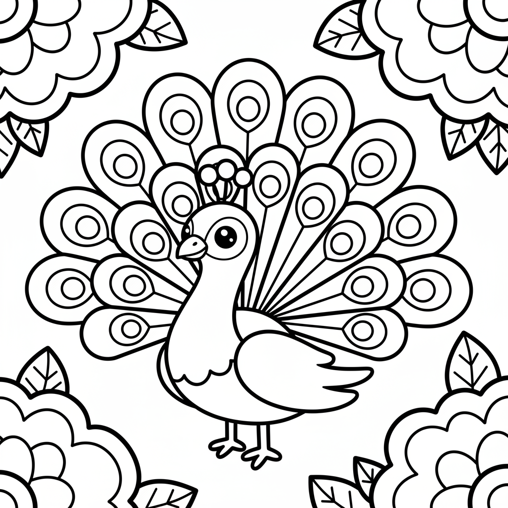 Peacock coloring page for seniors - Standard style