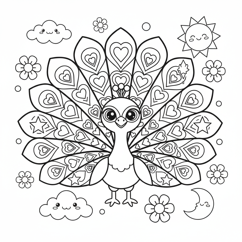 Peacock coloring page for teens - Standard style