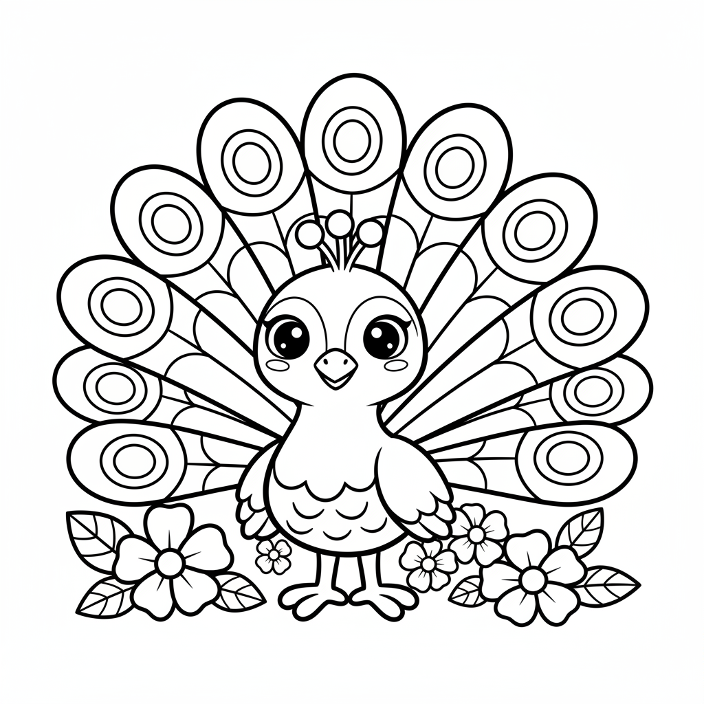 Peacock coloring page for toddlers - Standard style