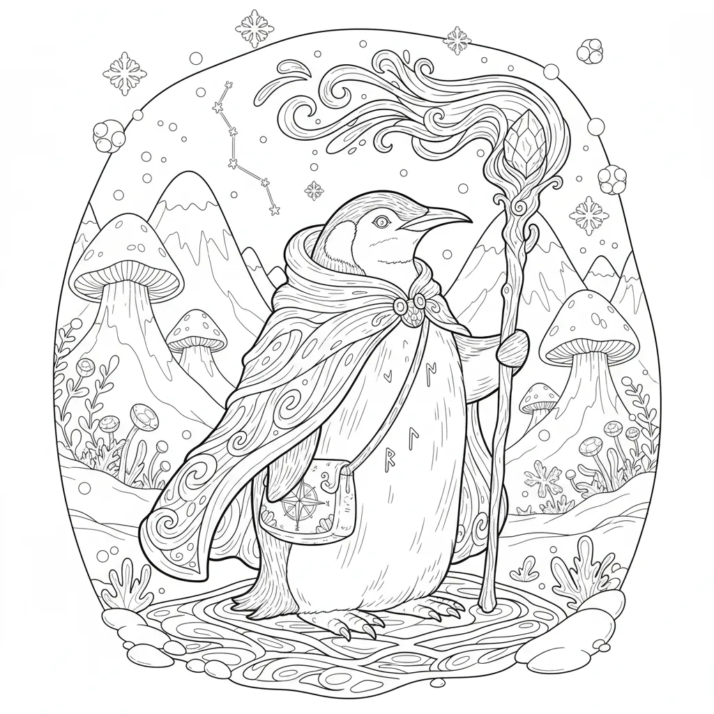 Penguin coloring page for adults - Standard style