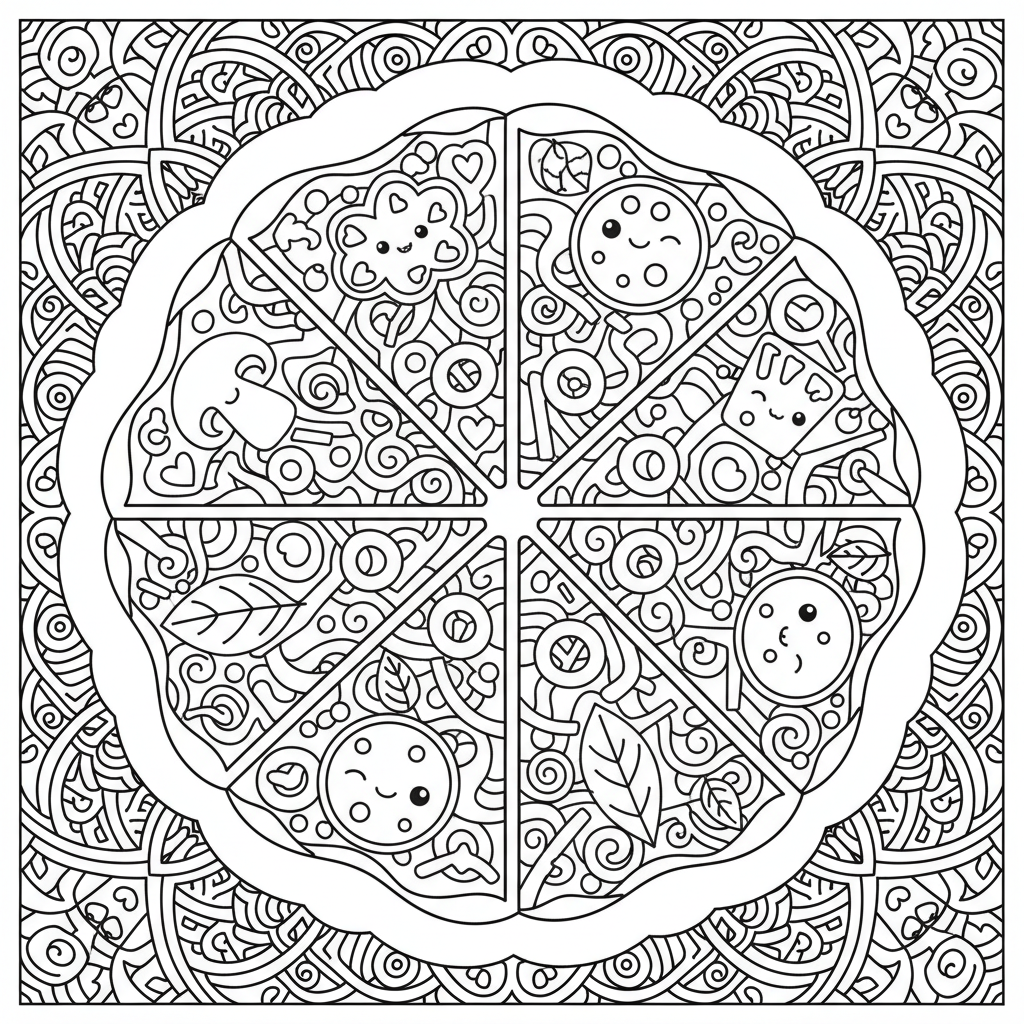 Pizza coloring page for experts - Standard style
