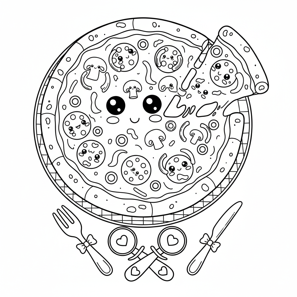 Pizza coloring page for intermediates - Standard style