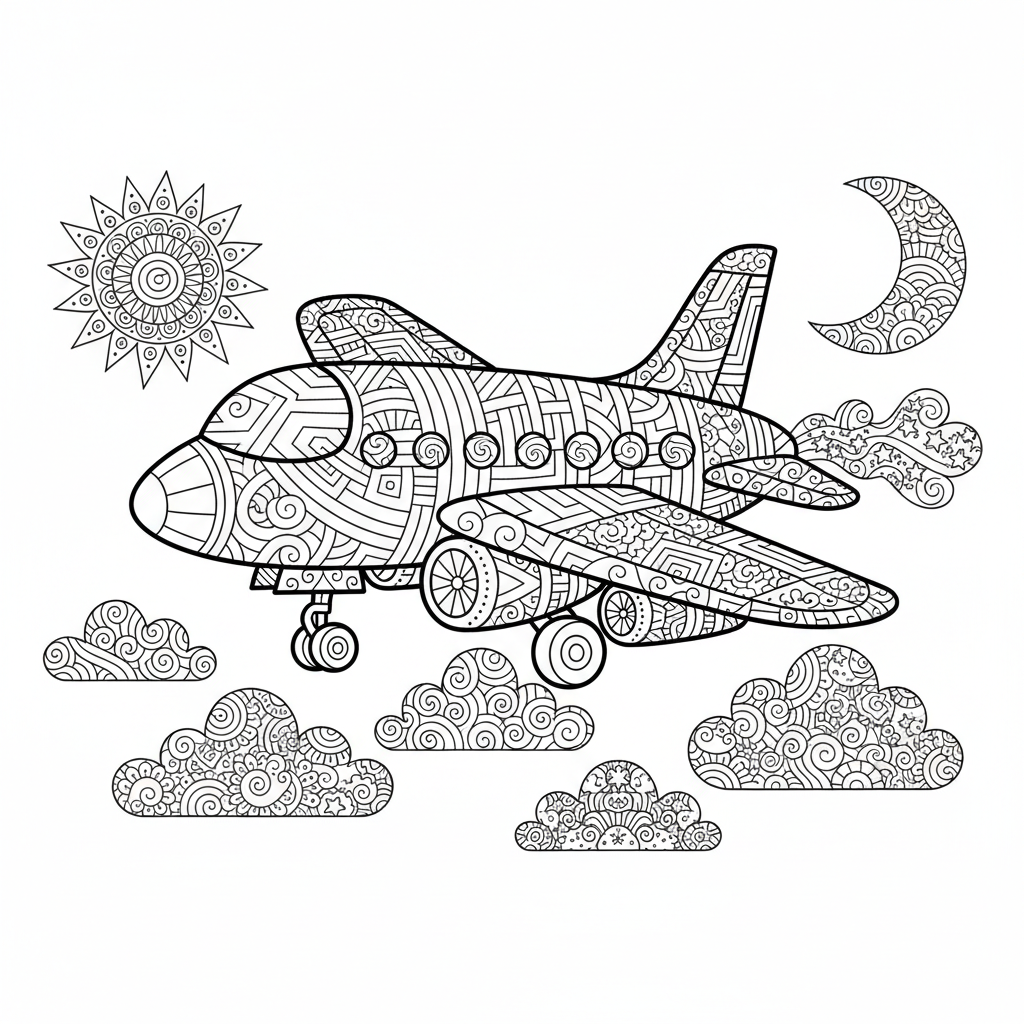 Plane coloring page for experts - Standard style