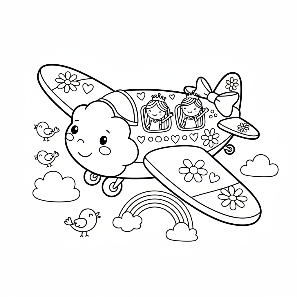 Plane coloring page for girls - Standard style