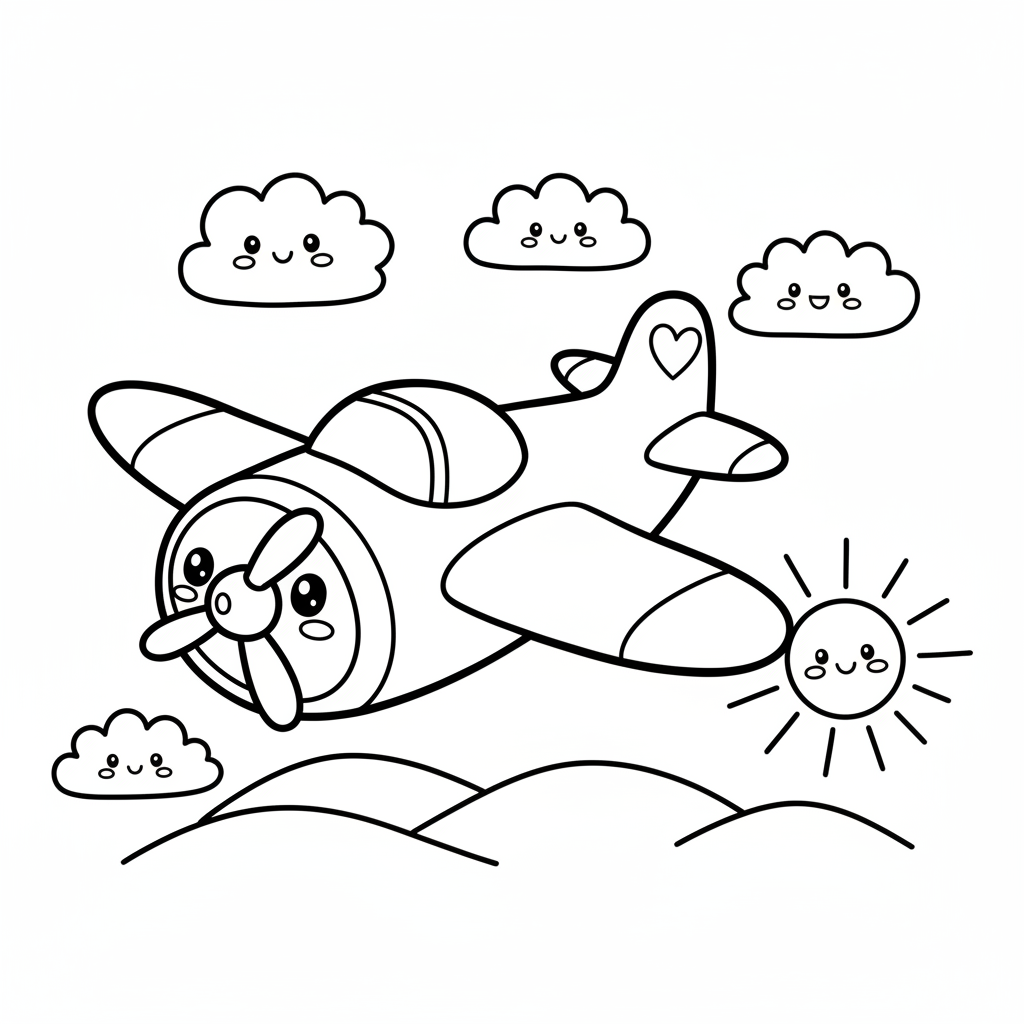 Plane coloring page for intermediates - Standard style