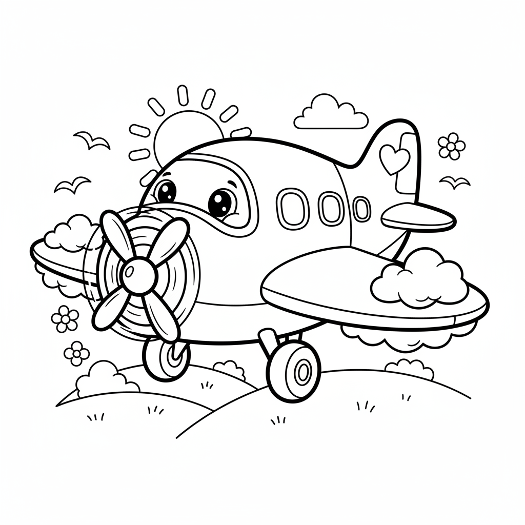 Plane coloring page for seniors - Standard style