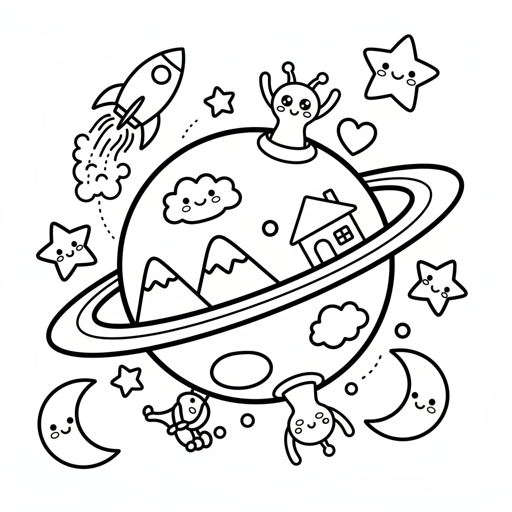 Planet coloring page for kids - Standard style