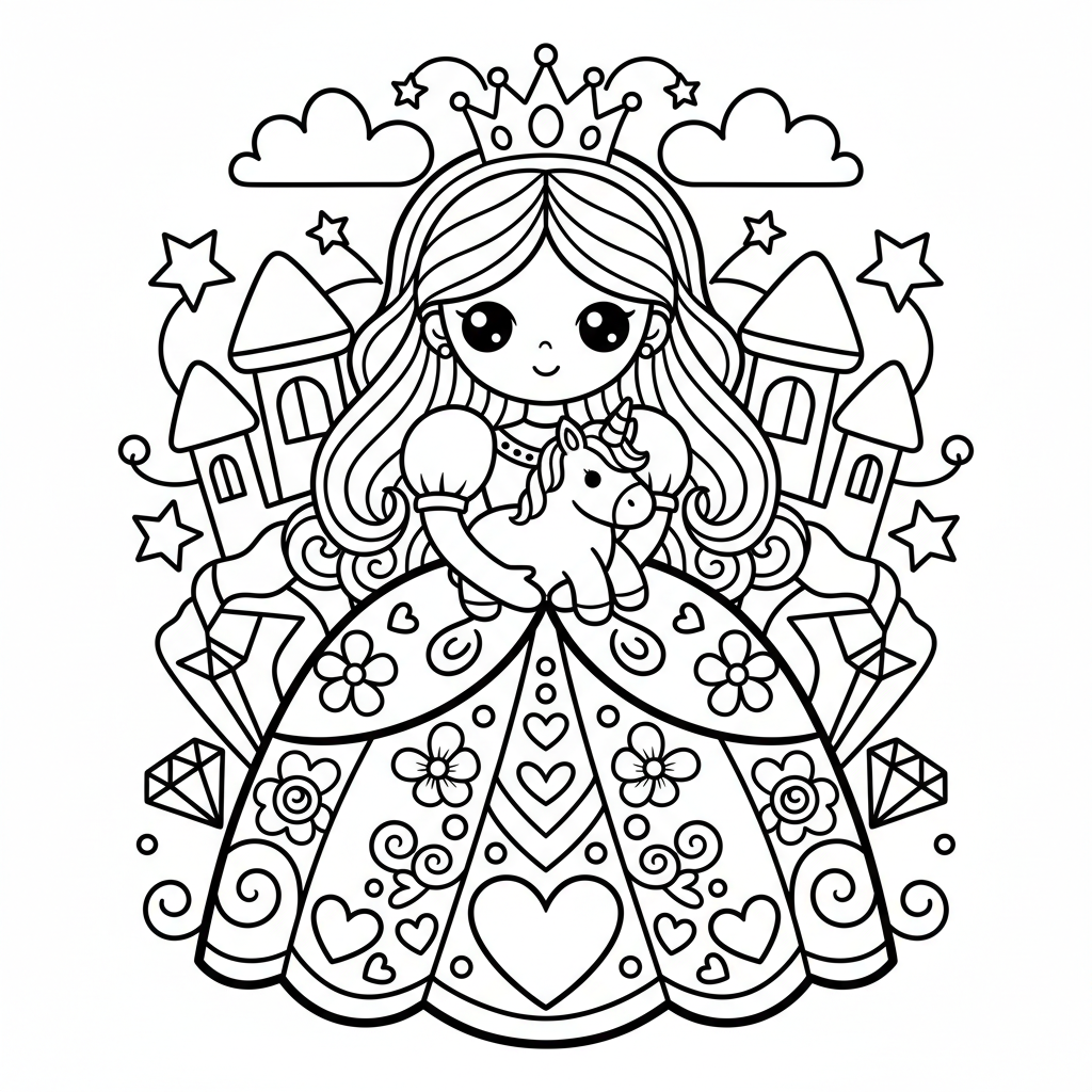 Princess coloring page for adults - Standard style