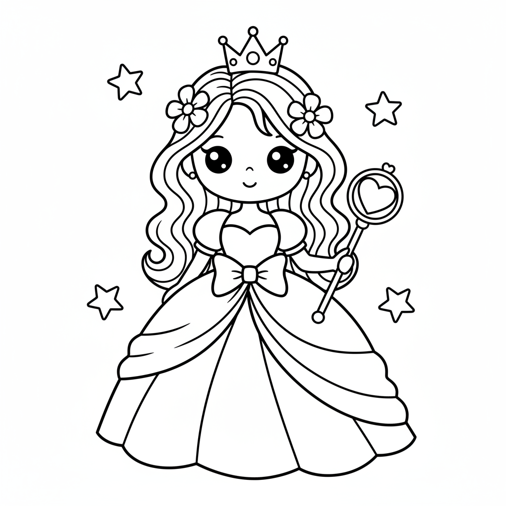 Princess coloring page for beginners - Standard style