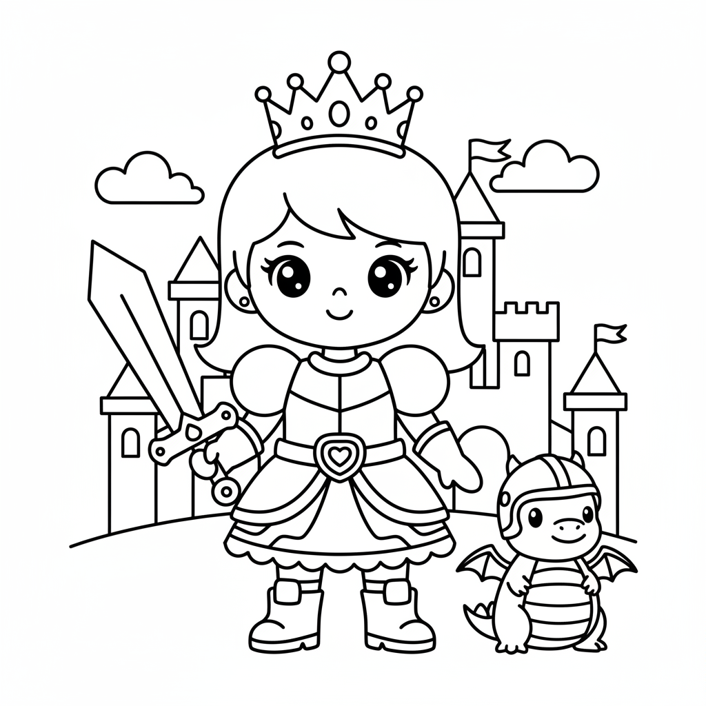 Princess coloring page for boys - Standard style