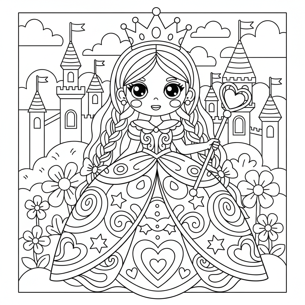 Princess coloring page for experts - Standard style