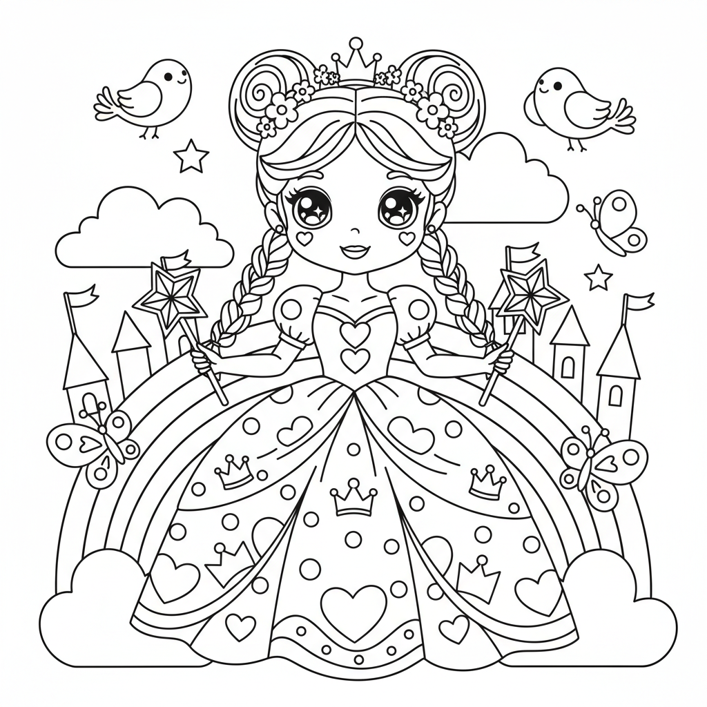 Princess coloring page for intermediates - Standard style
