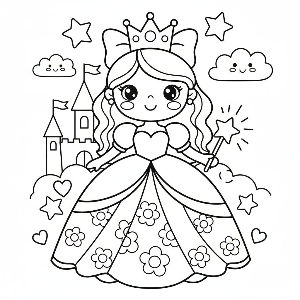 Princess coloring page for kids - Standard style
