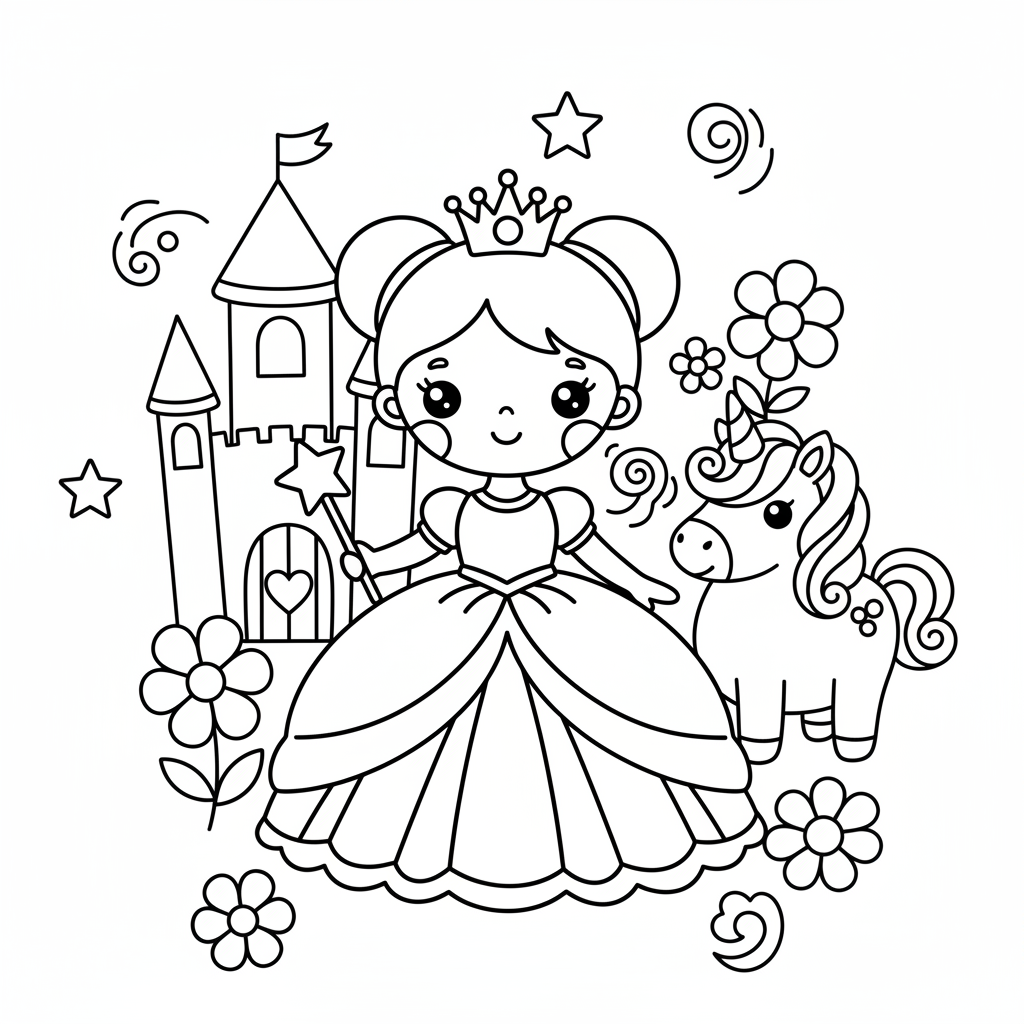 Princess coloring page for kindergarteners - Standard style