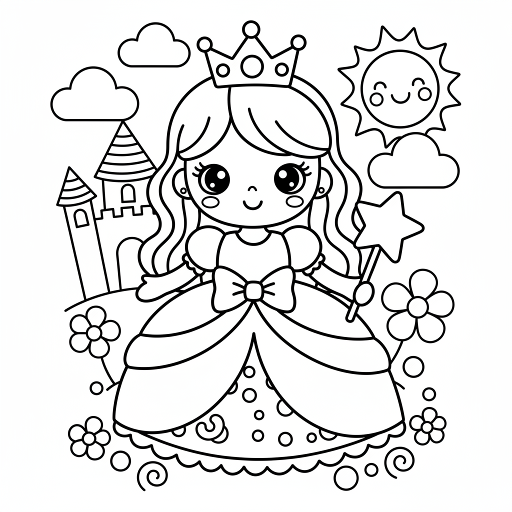 Princess coloring page for toddlers - Standard style