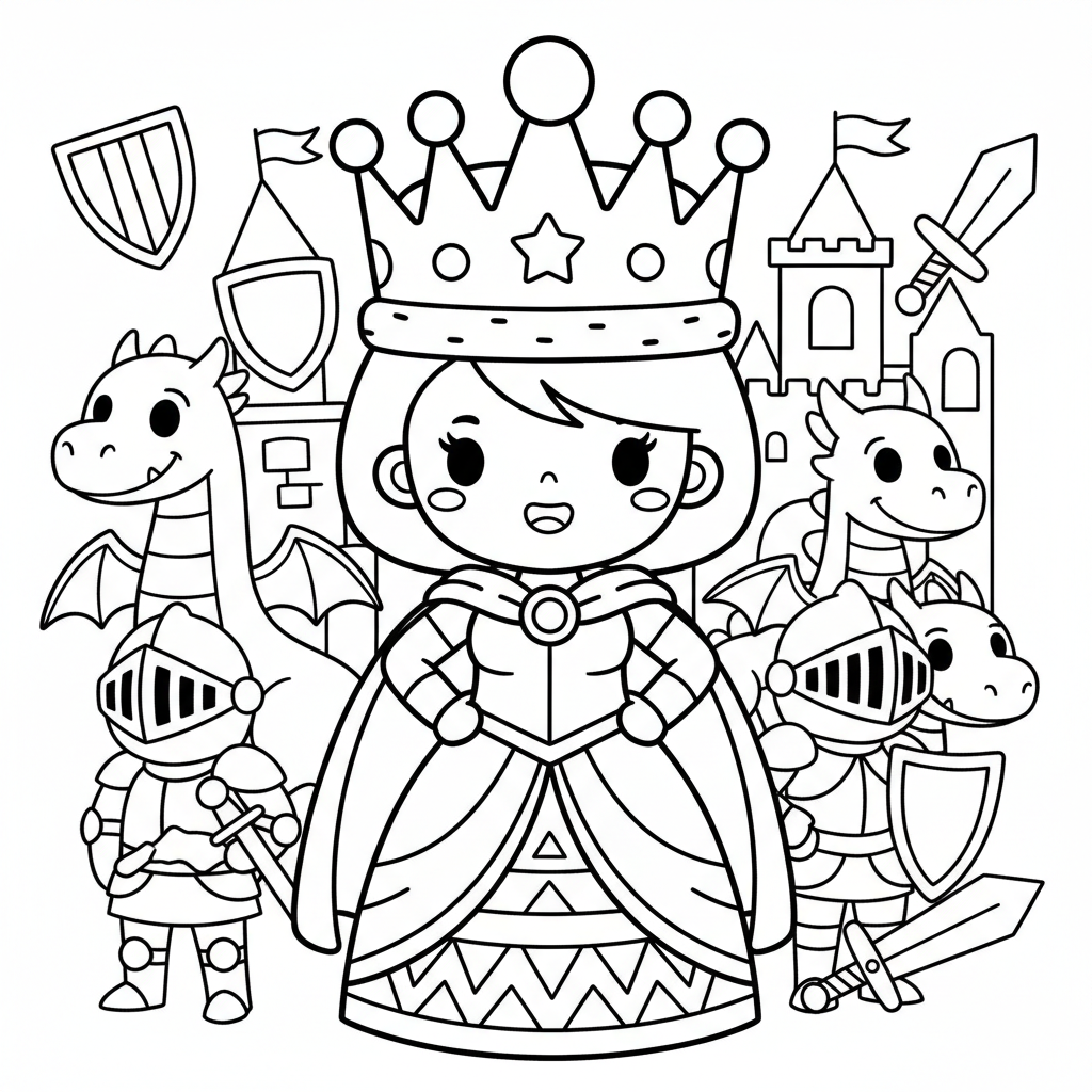 Queen coloring page for boys - Standard style