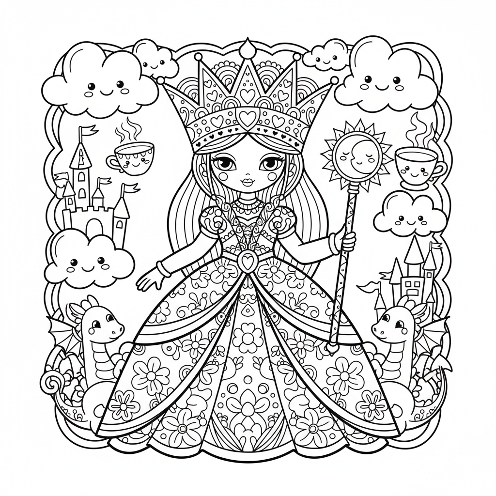Queen coloring page for experts - Standard style