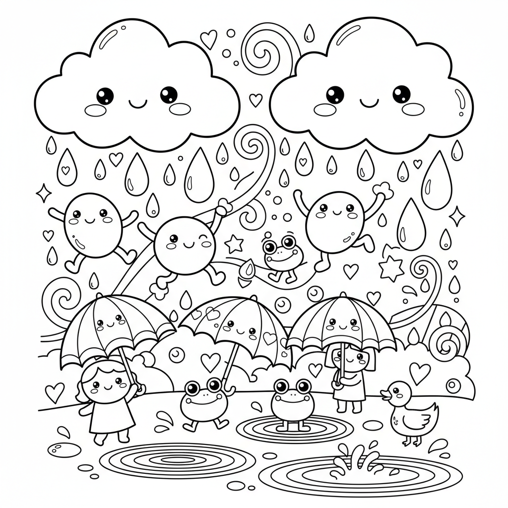Rain coloring page for adults - Standard style
