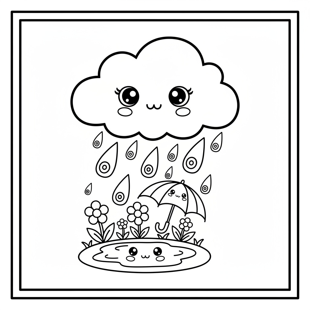 Rain coloring page for beginners - Standard style