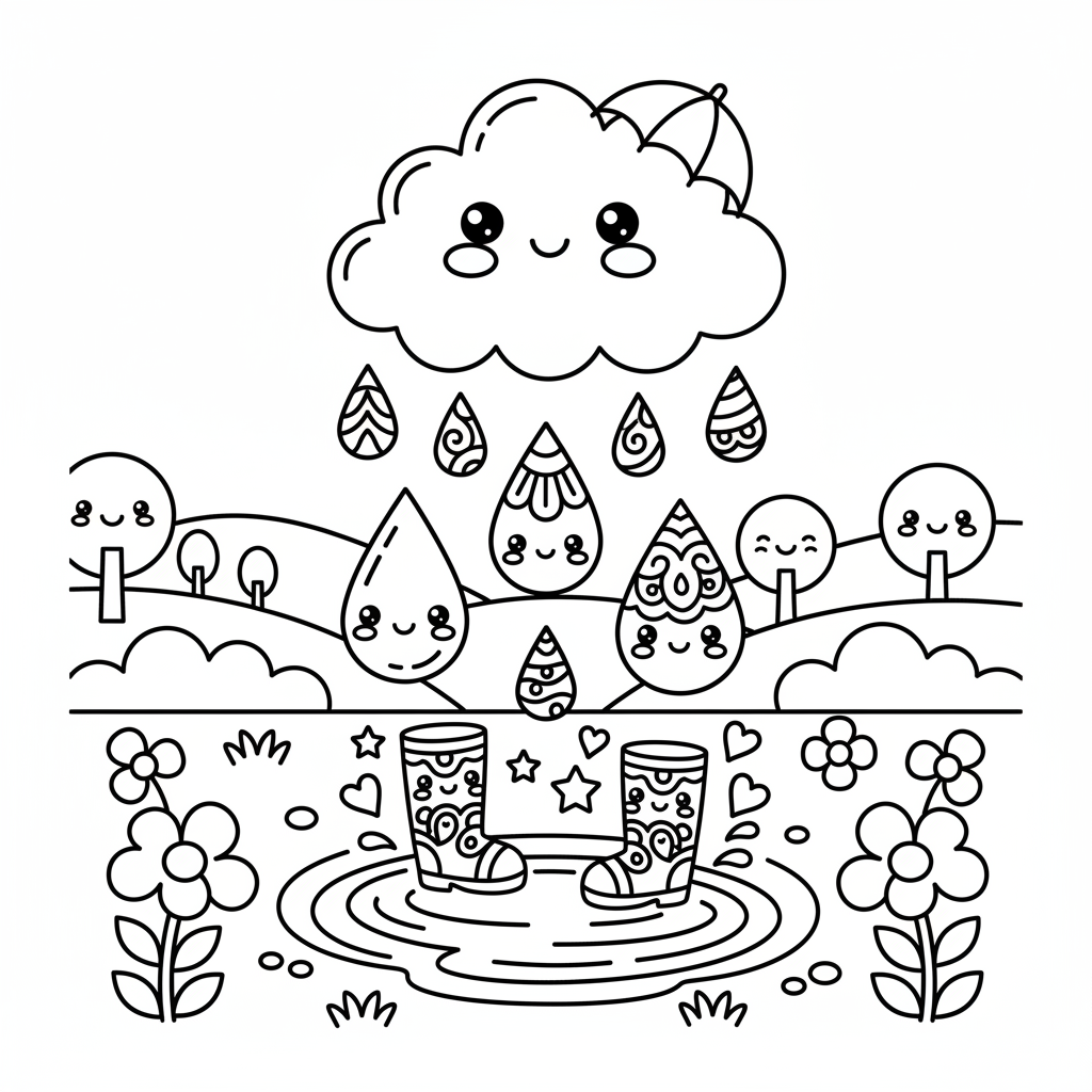 Rain coloring page for experts - Standard style