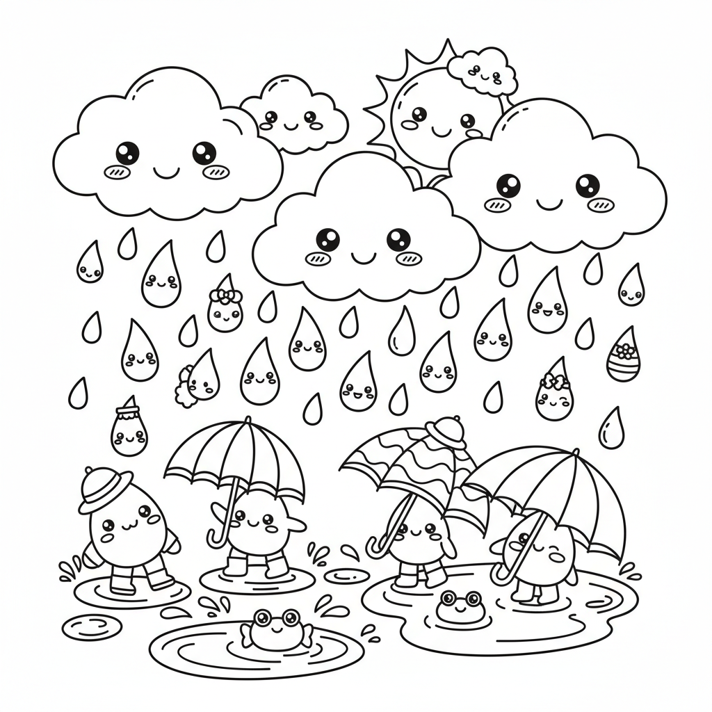 Rain coloring page for intermediates - Standard style