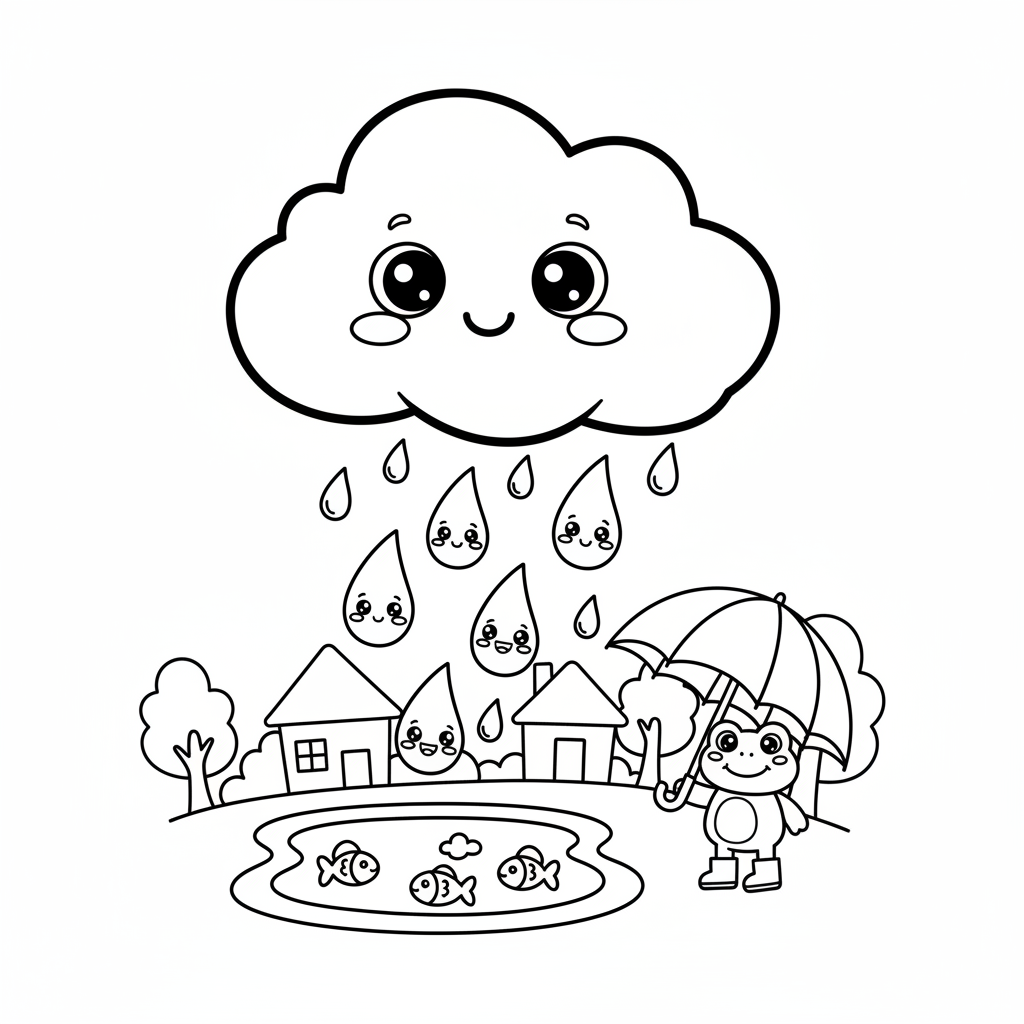 Rain coloring page for kids - Standard style