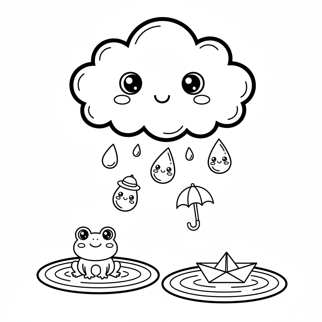 Rain coloring page for kindergarteners - Standard style