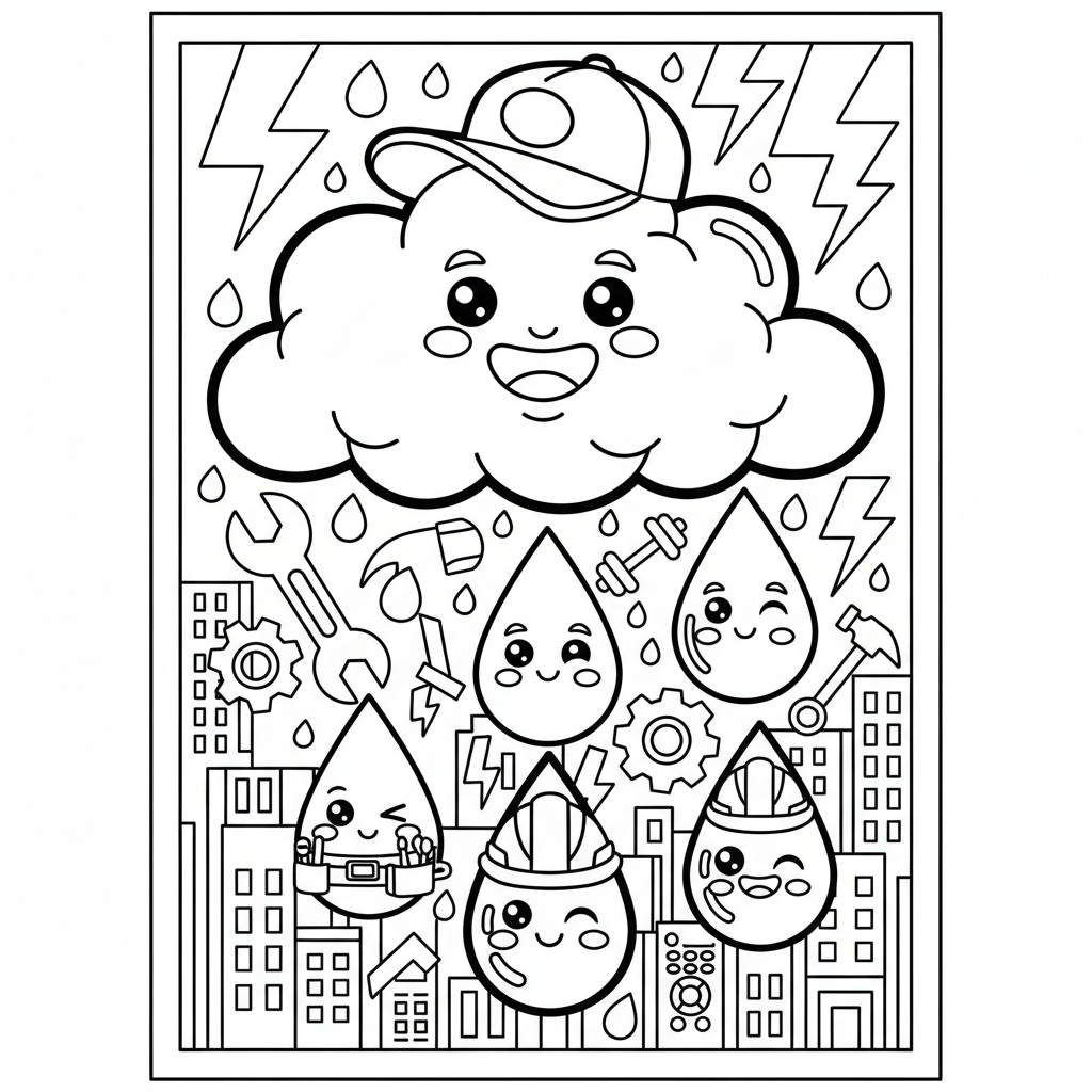 Rain coloring page for men - Standard style