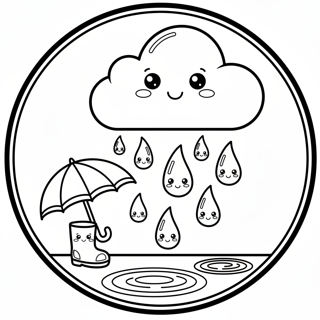 Rain coloring page for preschoolers - Standard style