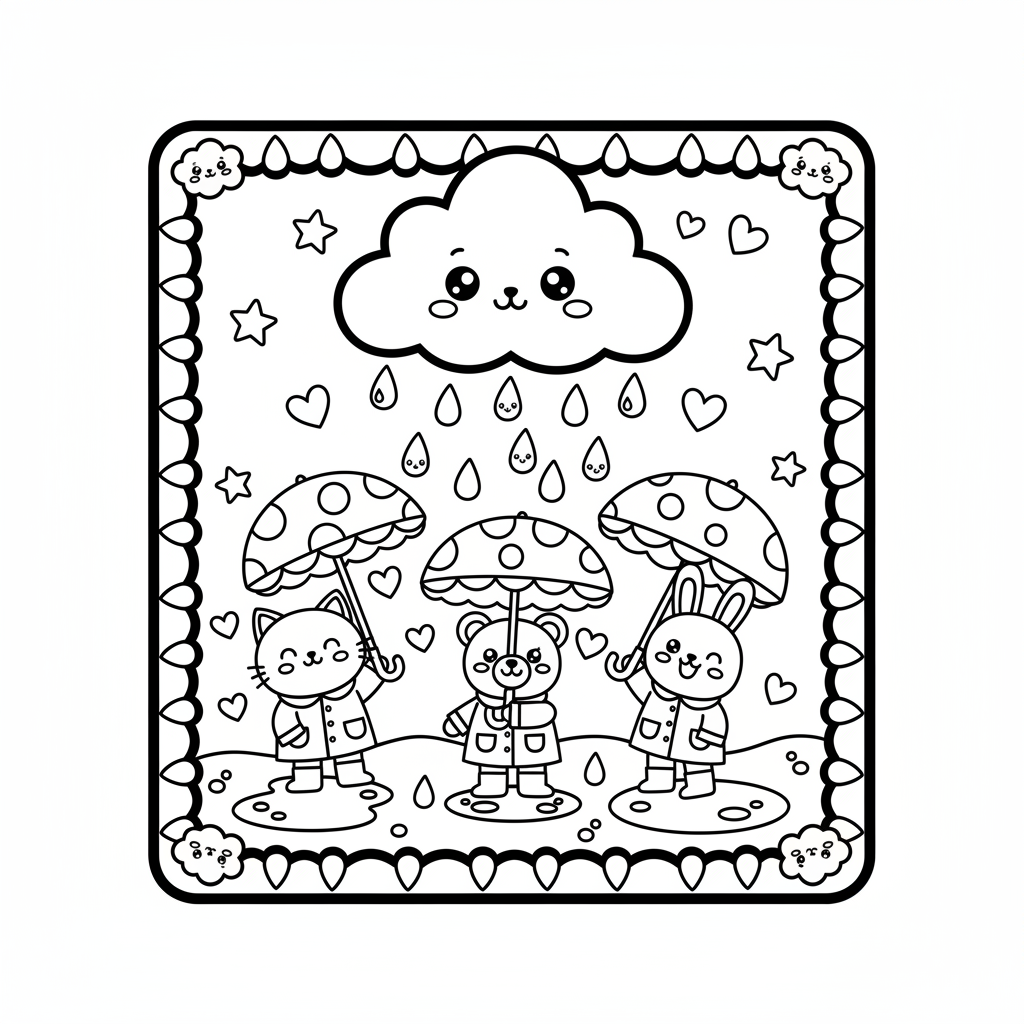 Rain coloring page for seniors - Standard style