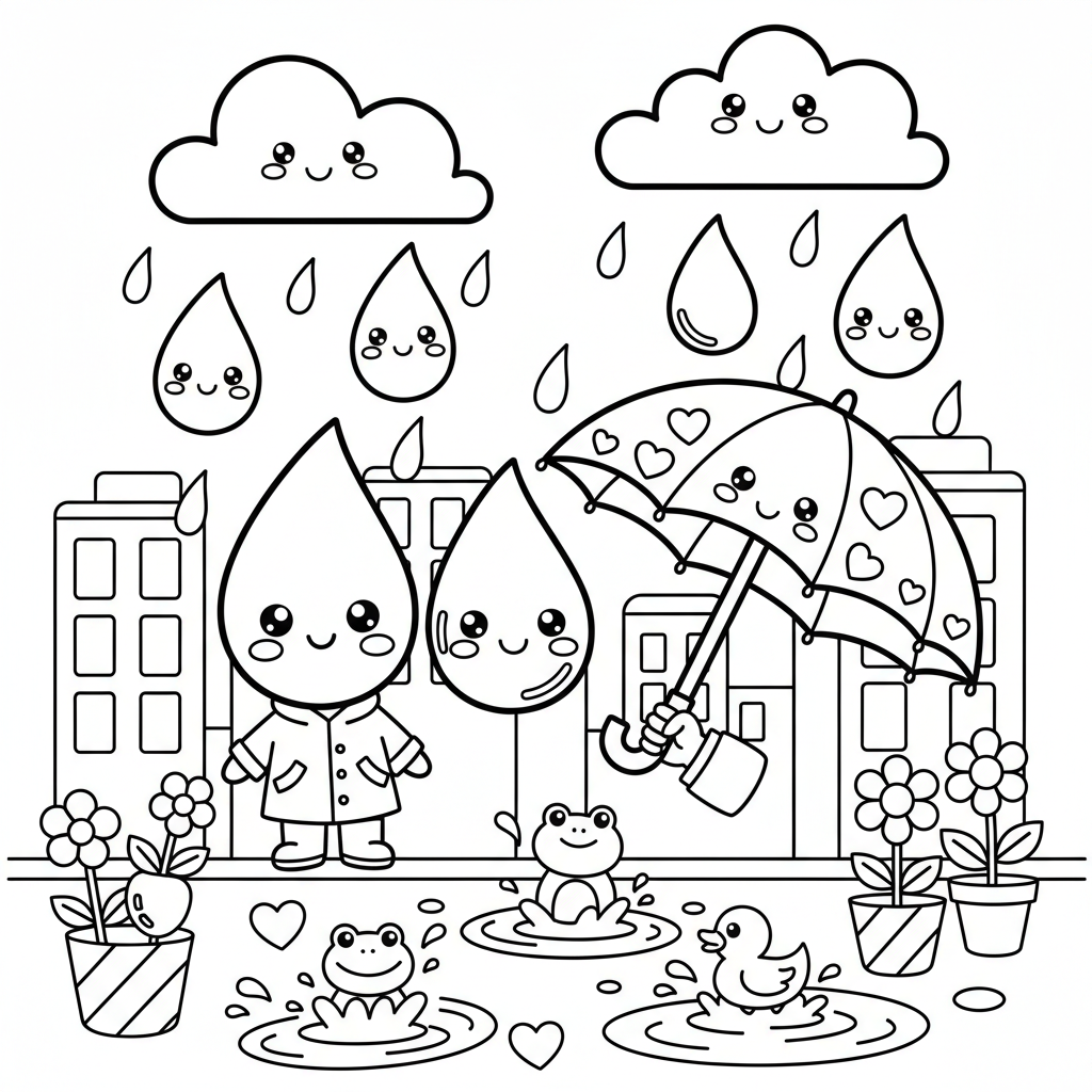 Rain coloring page for teens - Standard style