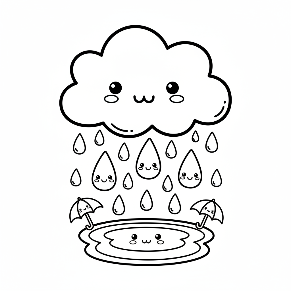 Rain coloring page for toddlers - Standard style